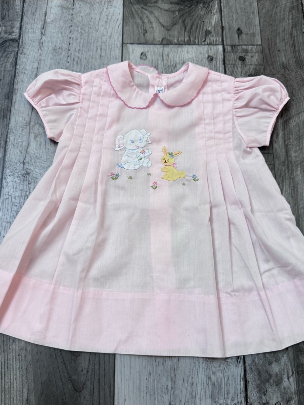Vintage MCM Imperial Blossom Embroidered Pink Elephant Bunny Hand Made Size 2